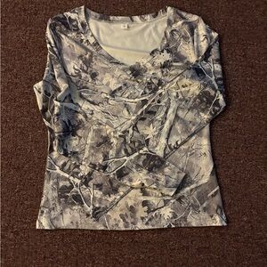 SHEIN Gray Camouflage Long Sleeve Top